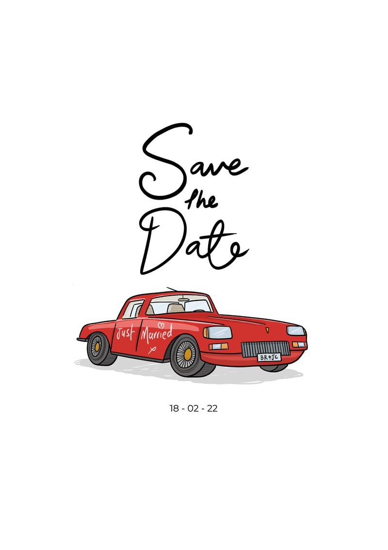 Illustrated wedding car save the date