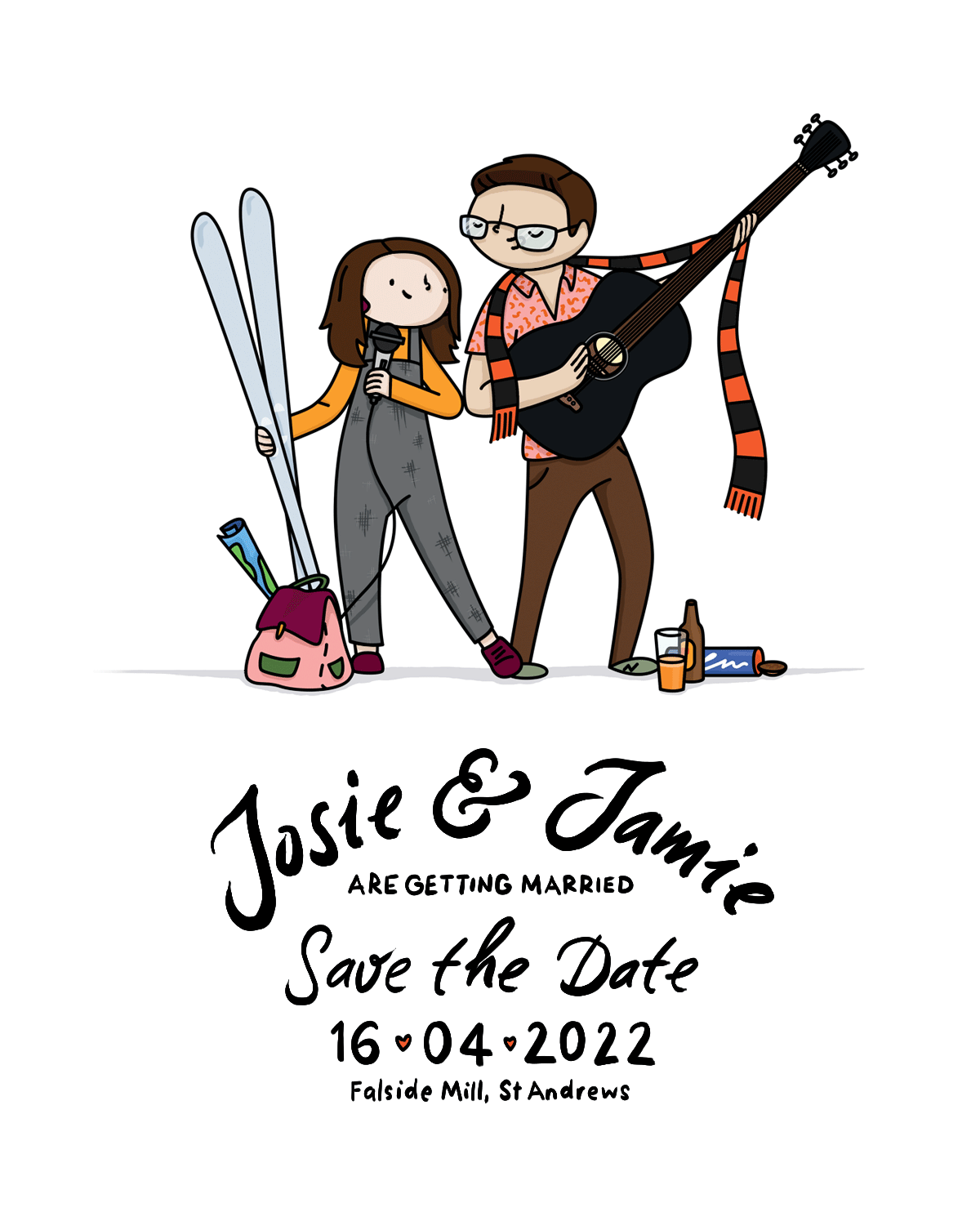 Illustrated portrait wedding save the date