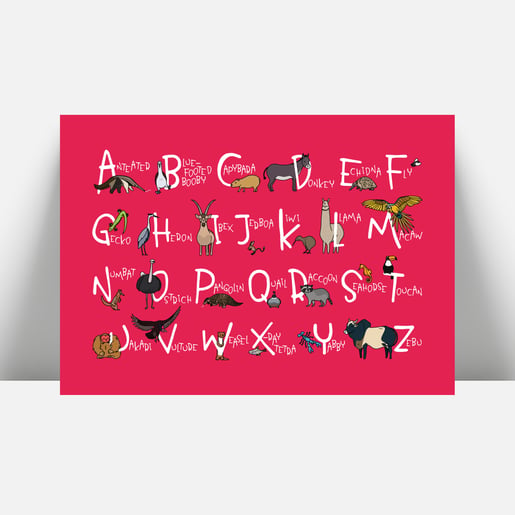 animal a-z print for children in red