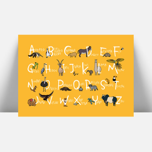 animal a-z print for children in yellow