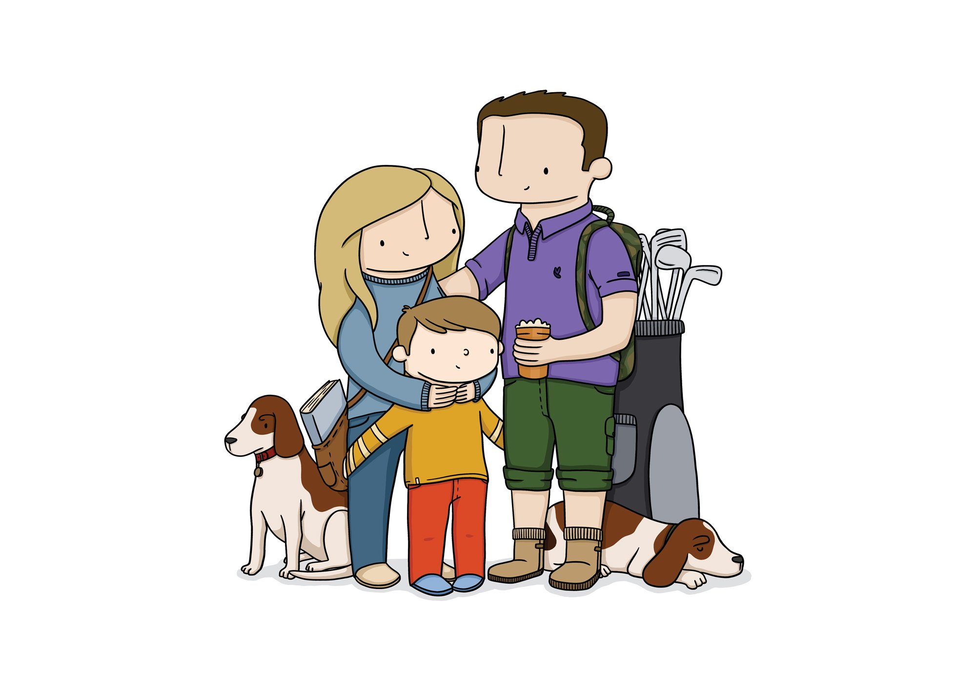 Illustrated family portrait gift for sporty people